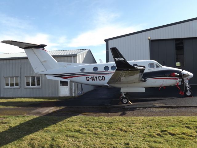 Beechcraft Super King Air 200 (G-NYCO) - Parked up at Her home base, but has just been sold.