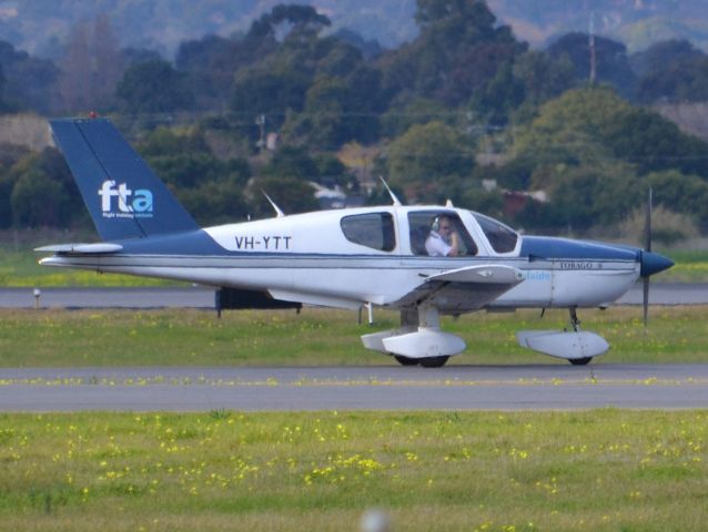 Socata Tobago (VH-YTT) - On taxi-way heading for take off on runway 05. Thursday 12th July 2012.