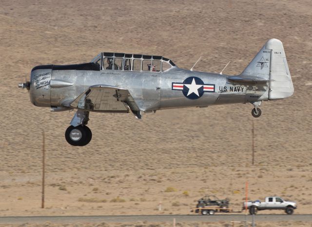 N3644F — - This first photo of N3644F in the FA gallery shows this sharp-looking North American SNJ-5 about to touch down on runway 23 at Silver Springs (Nev)) Airport to participate in the annual Lyon County Fly-In event.