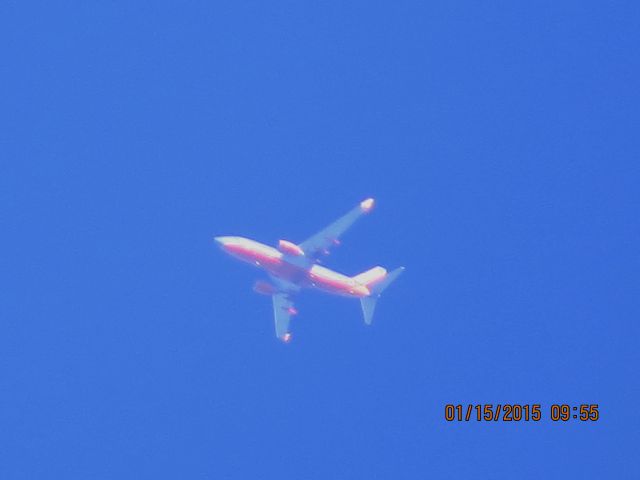 Boeing 737-700 (N443WN) - Southwest Airlines flight 4736 from MDW to OKC over Baxter Springs Kansas (78KS) at 38,000 feet.