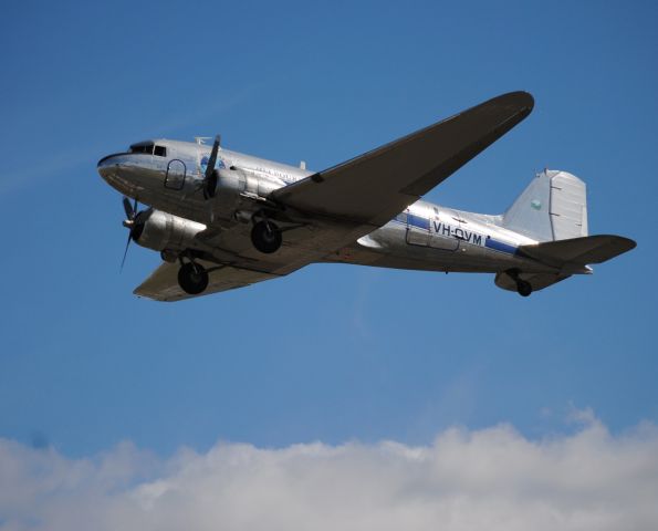 Douglas DC-3 (VH-OVM) - taking off from Essendon en route to Wangaratta, September 2018