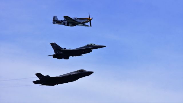 Lockheed F-35C — - P-51, F-16 and F-35 lightening II, showing their prowess at Bethpage Airshow 2016.