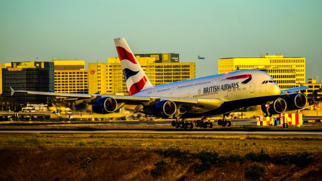 Airbus A380-800 (CX-LEF) - A beacon with a perfect California sunset and a British Airways A380 what more can I ask for :)