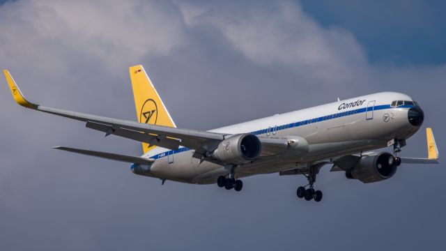 BOEING 767-300 (D-ABUM) - Condor Boeing 767-31B(ER) (D-ABUM) [1980s Retro Livery] on final approach to Perth Airports Runway 21 after the flight from Frankfurt (via Phuket). This flight is one of four to help come collect the 800+ German Passengers on the Cruise Ship “Artania” after it was refused entry into other ports around the world due to the COVID-19 crisis. After several pleas to the Commonwealth and WA Government they were finally allowed to dock into Fremantle on one condition, that all passengers remain on the ship under police guard until their four rescue flights arrived and they can be bussed straight to the plane and flown out of the country.