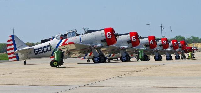 North American T-6 Texan (N62382) - MCGUIRE AIR FORCE BASE-WRIGHTSTOWN, NEW JERSEY,USA-MAY 11, 2014: Seen by RF at the Base's 2014 Open House and Air Show were the GEICO Skytypers.