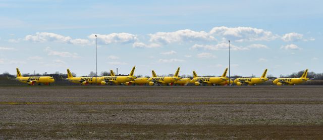 Airbus A319 (N533NK) - 10 Spirit Airlines airplanes grounded during the 2020 pandemic at Willow Run Detroit airport 