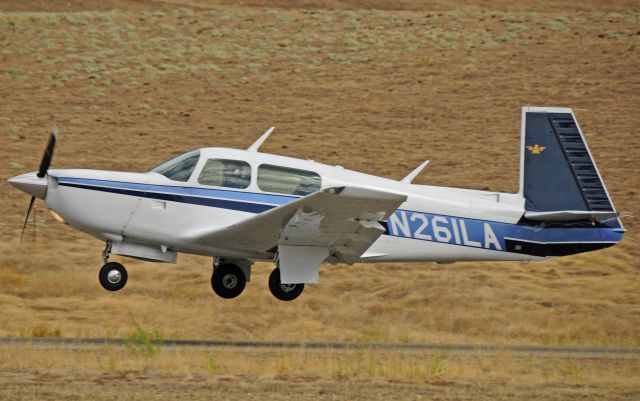 Mooney M-20 Turbo (N261LA) - Mooney M-20 Turbo taking off at Mariposa Airports 2011 Fly-In