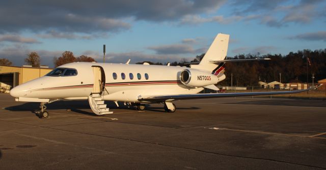 Cessna Citation Latitude (N570QS) - A NetJets Cessna C680A Citation Latitude on the ramp at Word Field, Scottsboro Municipal Airport, AL - very late in the afternoon of November 20, 2018.