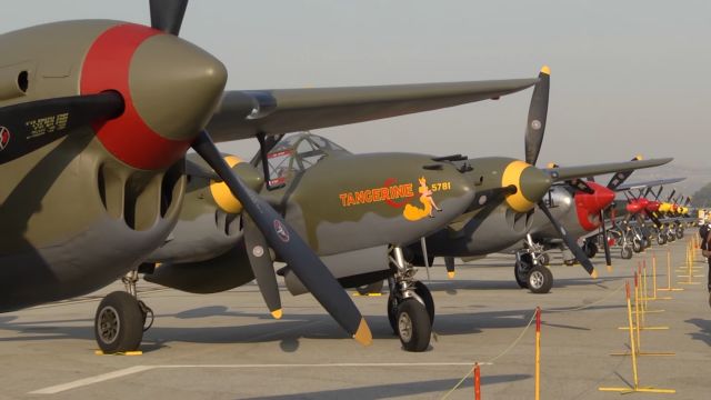 — — - Lockheed P-38 Lightnings