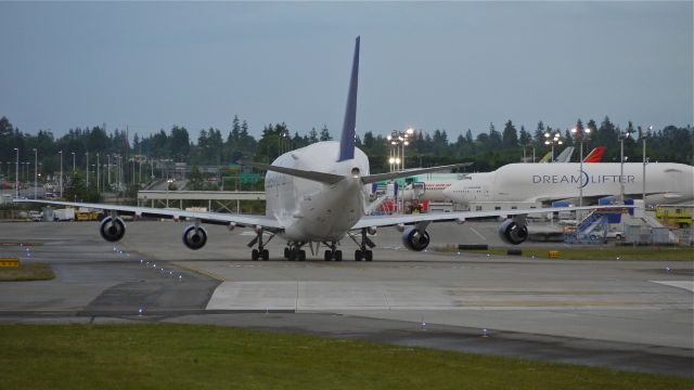 Boeing 747-400 (N747BC) - GTI4346 turns off runway 34L at A1 and onto the Boeing ramp on 6/26/12.