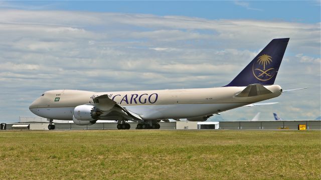 BOEING 747-8 (HZ-AI4) - SVA9019 during its roll on runway 34L for its delivery flight to King Abdulaziz Intl (OEJN / JED) on 6/28/13. (LN:1432 cn 37563).