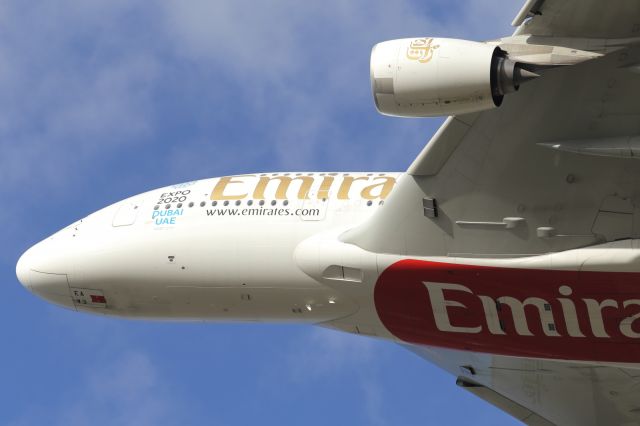 Airbus A380-800 — - Departing LHR.