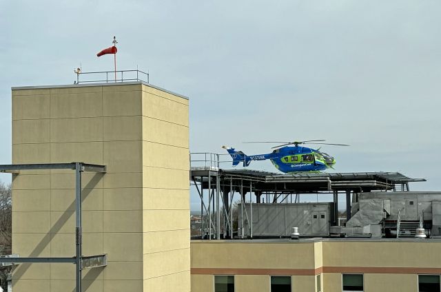 KAWASAKI EC-145 (N145NK) - BEEBE HEALTHCARE HELIPAD-LEWES, DELAWARE, USA-MARCH 20, 2025: A medevac helicopter is seen by RF at approximately 1144 hrs. shortly after landing at the rooftop helipad of Beebe Healthcare located on Savannah Road in Lewes, Delaware.