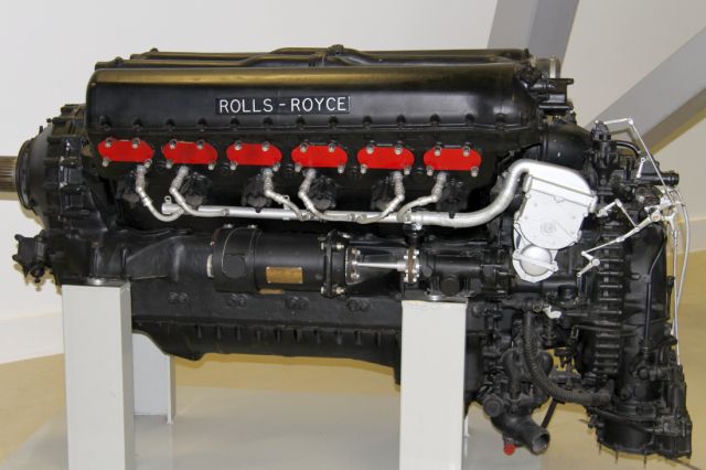 — — - The Rolls Royce Merlin, powered several aircraft during WWII, including the North American P-51 Mustang, Lancaster Bomber and the Supermarine Spitfire.