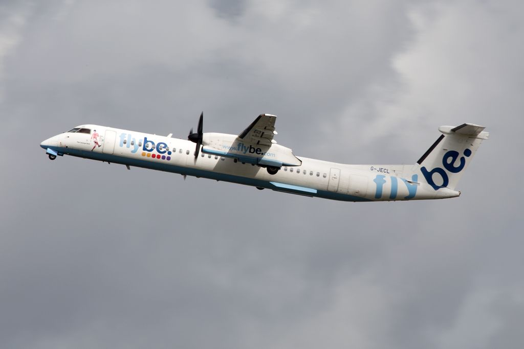 de Havilland Dash 8-400 (G-JECL) - BE3445 departing to Nantes. This aircraft is named after George Best