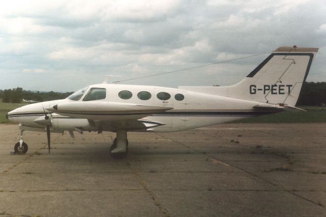 Cessna 402 (G-PEET) - Seen here in Aug-88.br /br /Transferred to Kenya 25-Jan-93 as 5Y-BIE.