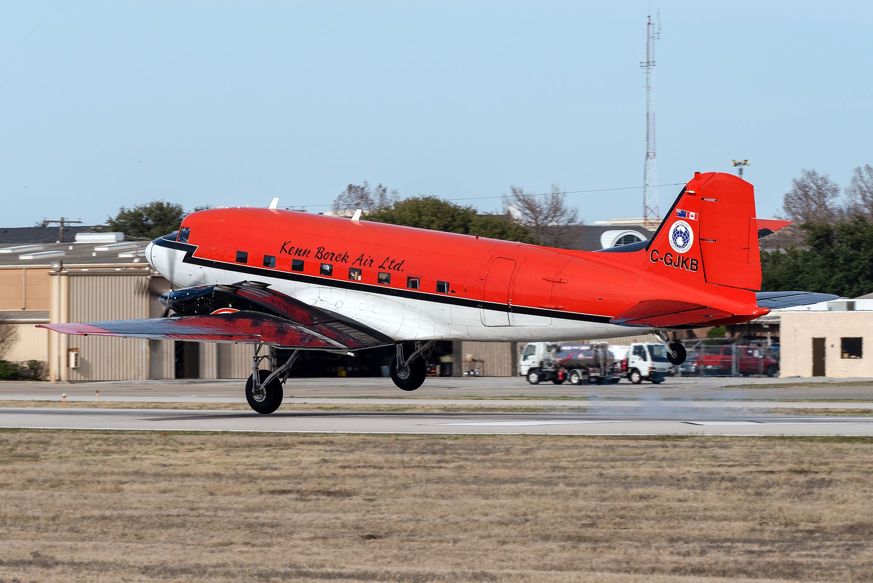 Douglas DC-3 (turbine) (C-GJKB) - Arriving for a fuel stop in very gusty conditions on the way up from Antarctica to Canada.