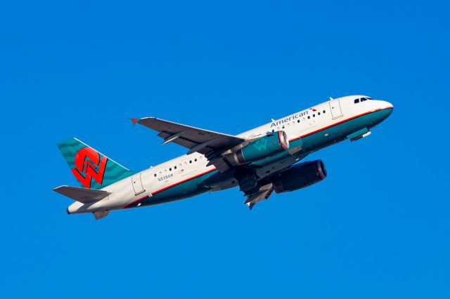 Airbus A319 (N838AW) - American Airlines A319 in America West retro livery taking off from PHX on 12/8/22. Taken with a Canon R7 and Tamron 70-200 G2 lens.