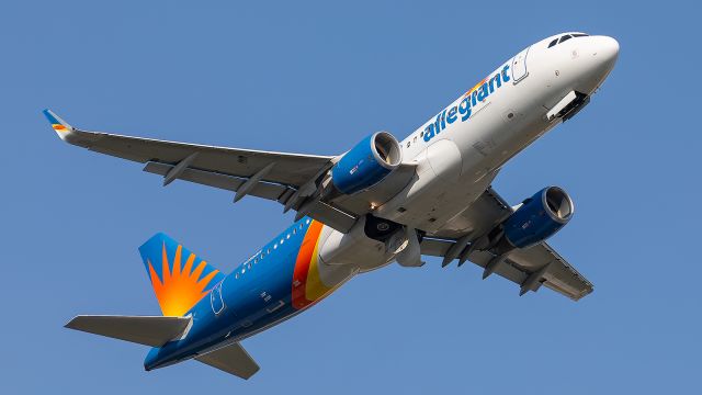 Airbus A320 (N256NV) - An Allegiant A320 departs runway 18 out of KSBN.