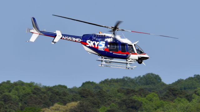 Bell 407 (N553HD) - WRAL's Bell 407 JetRanger (N553HD) "Sky 5" departing KRDU Rwy 23L on 04/10/2020 at 5:49 pm.