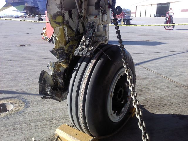 — — - Blown tire on landing, Gear door lost that battle.