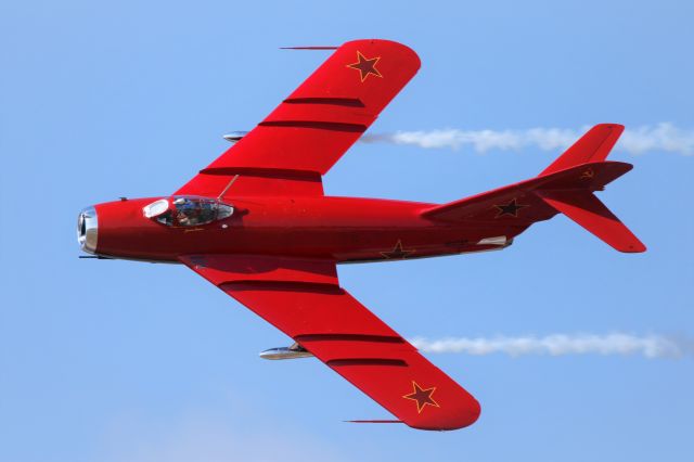 MIKOYAN MiG-17 (N117BR) - Jason Somes' Lim-5, a Polish license-built MiG-17F formerly painted in a Red Bull scheme, makes a pass at Wings over Camarillo 2021.