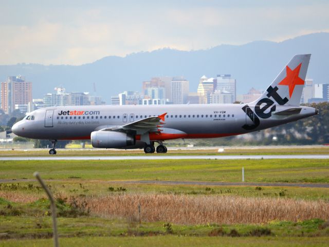 Airbus A320 (VH-VQW) - On taxi-way heading for Terminal 1, after landing on runway 23. Wednesday 4th July 2012.