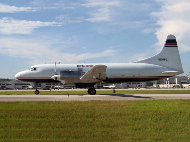 CONVAIR CV-580 (N151FL) - This 1953 Convair freighter is fitted with turbines. Raw photo courtesy of LEARJETMIAMI - thank you!