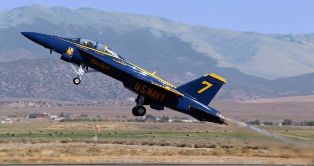 MCDONNELL DOUGLAS Super Hornet (16-5673) - This photo of the US Navy's Blue Angel Super Hornet 165673, the first picture of 165673 to be posted into FA's gallery, captured it as it was launching away from Runway 34 at the start of a Blue Angel performance practice session.br /The Blue Angels were appearing at Aviation Roundup 2022.