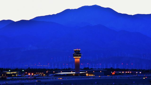 — — - Control Tower at KPSP after dark