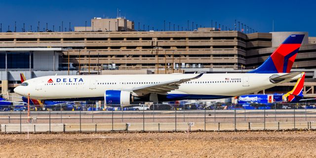 Airbus A330-900 (N409DX) - A Delta Airlines A330-900 taking off from PHX on 2/23/23. Taken with a Canon R7 and Canon 100-400 EF ii lens.