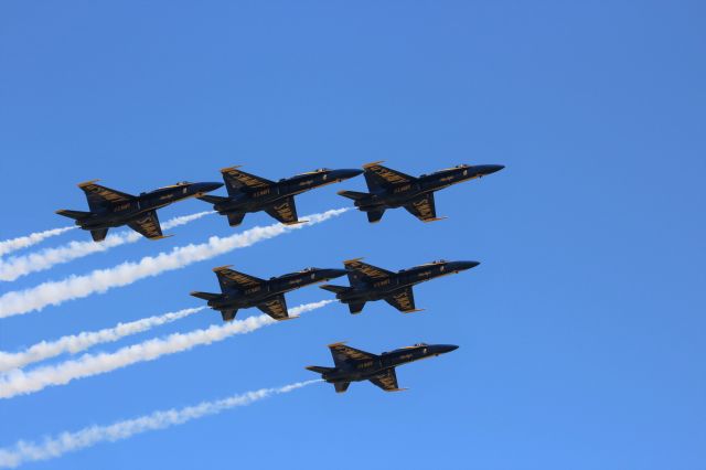 McDonnell Douglas FA-18 Hornet — - USN Blue Angels Pass in Review kicking off AirVenture 2019.  