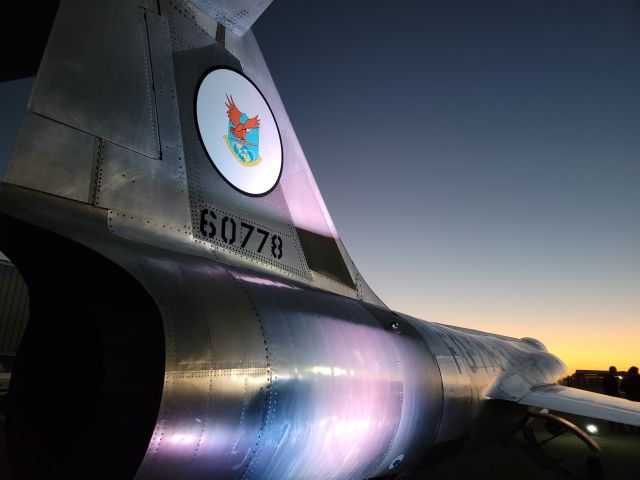 Canadair CL-201 Starfighter (56-0778) - F-104A 56-0778 belonging to the Warhawk Air Museum, lit up for a night display, as the Idaho sunset cast a warm glow. 