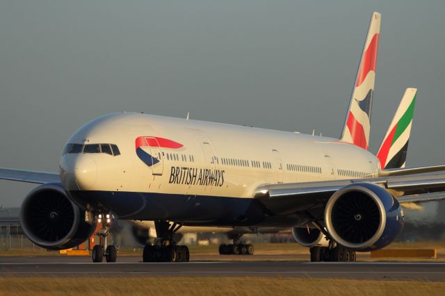 Boeing 777-200 — - Lining up on runway 027R at LHR.