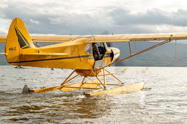 Piper L-21 Super Cub (N18JZ) - Brand new float cub on a California Lake... 