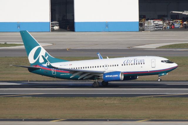 Boeing 737-700 (N273AT) - AirTran Flight 125 (N273AT) arrives on Runway 19L at Tampa International Airport following a flight from Hartfield-Jackson International Airport