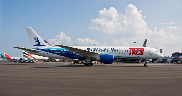 Boeing 757-200 (D4-CBP) - TACV -Cabo Verde Airlines arriving from Praia @ The Volpe IAB KBOS Logan Airport on FlightAware.Com !