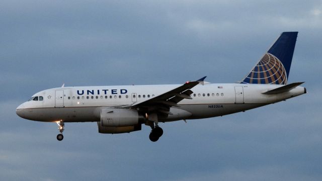 Airbus A319 (N822UA) - A United Airlines Airbus A319 landing at Philadelphia International Airport on November 27th, 2016.