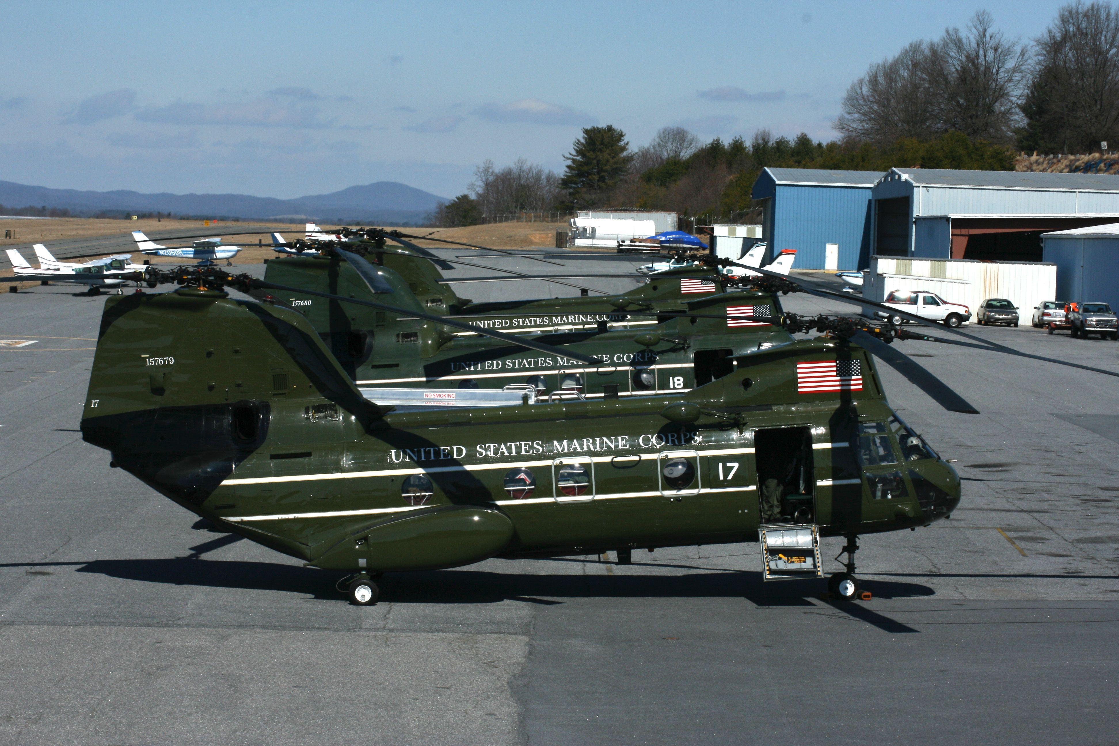 — — - CH-46 Sea Knight used as Vip transport, was at the Hickory Airport on 3-4-2007 at 12:39.