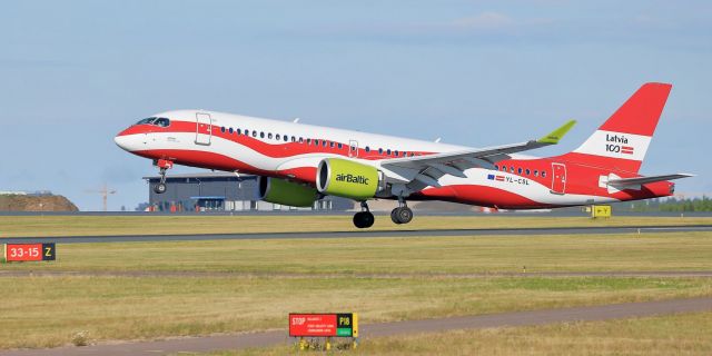 Airbus A220-300 (YL-CSL) - Air Baltic (Latvia's 100th anniversary Livery)