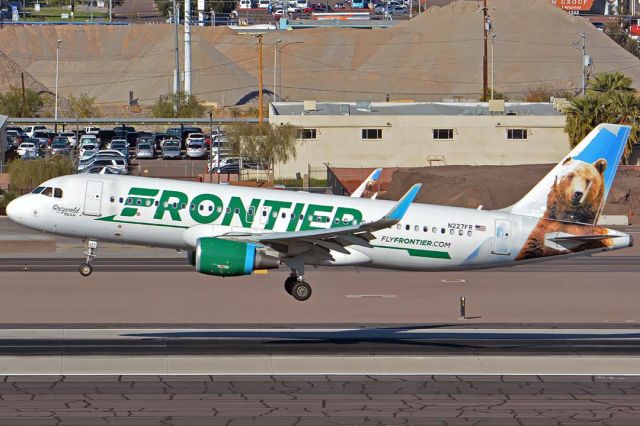 Airbus A320 (N227FR) - Frontier Airbus A320-214 N227FR Grizwald the Bear at Phoenix Sky Harbor on December 19, 2019.