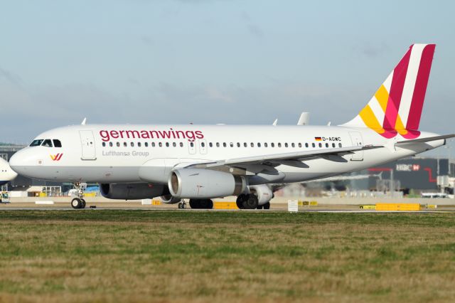 D-AGWC — - A320-200, Germanwings, with new livery, lines up on runway 027L at LHR.