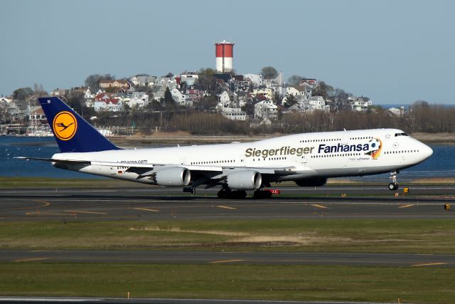 BOEING 747-8 (D-ABYI) - LH 423 to Frankfurt rotating past the Winthrop Water Tower