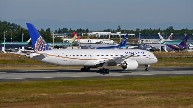 Boeing 787-9 Dreamliner (N38950) - BOE167 makes a fast taxi / brake test on Rwy 16R prior to its maiden flight on 7/11/14. (LN:181 / cn 36402).