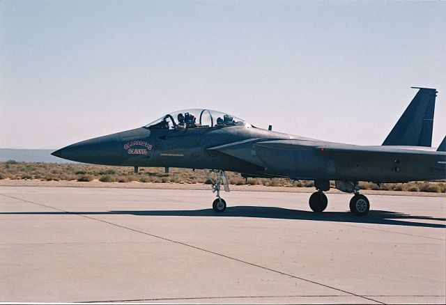 McDonnell Douglas F-15 Eagle (79-0013) - 'Glamorous Glennis' paint on the nose of the F-15 that Gen. Chuck Yeager made his final USAF super sonic flight in. The flight was at the Edwards AFB Open House and Air Show 10-18-1997