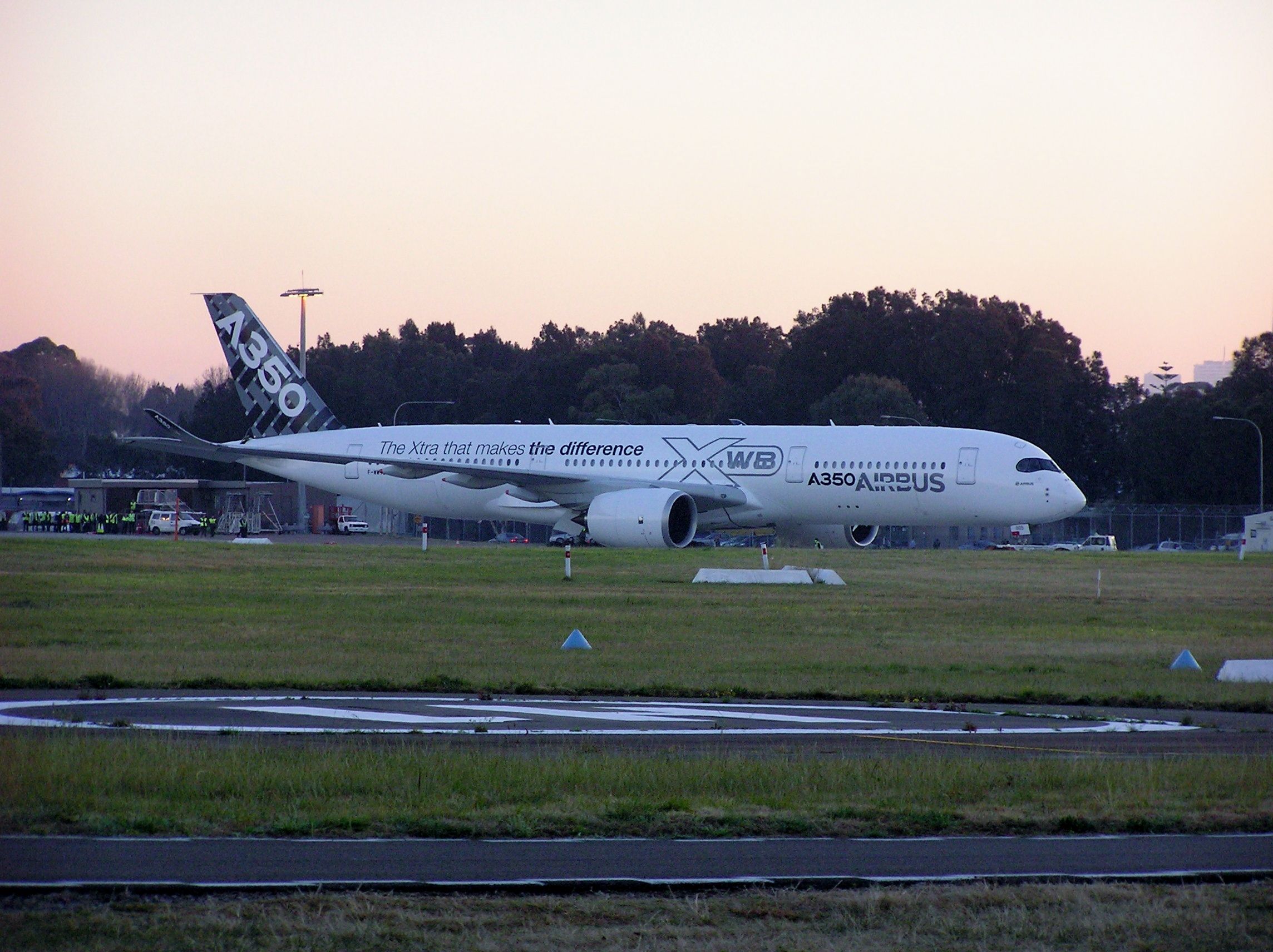 F-WWYB — - This is my first view of the new Airbus A350 is in Sydney Australia & put on display for all to see Tuesday 5th August 2014 645am. 