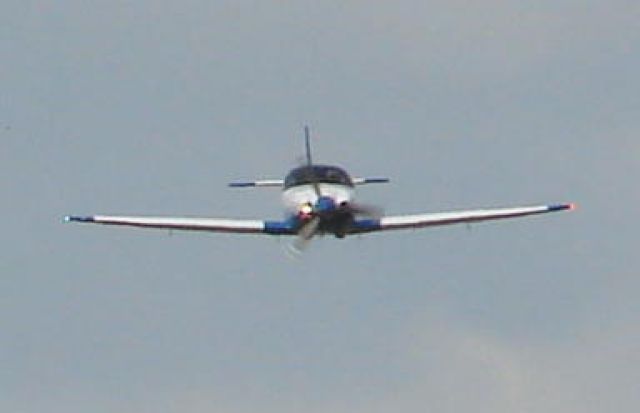 Lancair Legacy 2000 (N767EM) - RHAPSODY in Blue.  JULY 4th Fly-By.  2006 Lancair Legacy (LEG2).