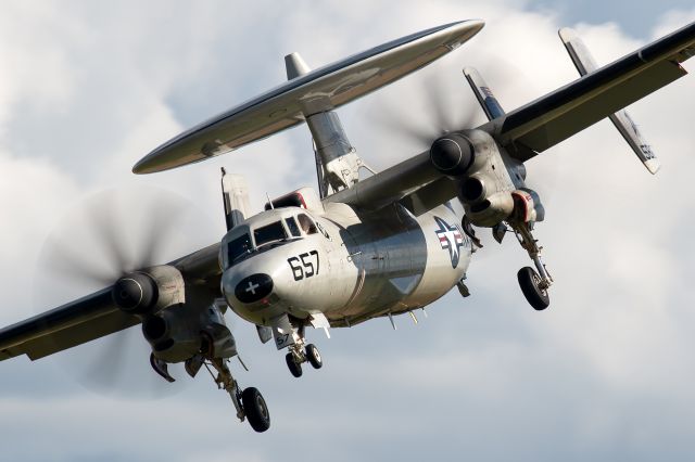 Grumman E-2 Hawkeye — - The beautiful Grumman Hawkeye banking in for landing during its demo at AirVenture 22.