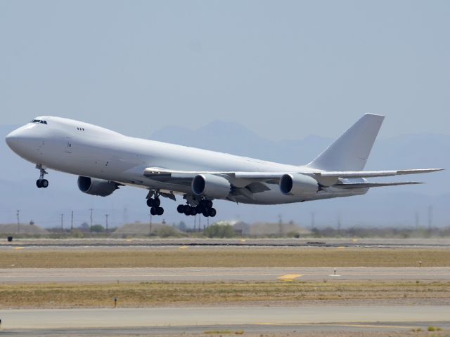 BOEING 747-8 (N6009F) - This plain vanilla 747-8KZF made a touch-and-go at Phoenix-Mesa Gateway on a flight that took it to San Diego, Wichita, Kansas, Minot Air Force Base, North Dakota and Alberta, Canada.  It will be delivered to Nippon Cargo Airlines.