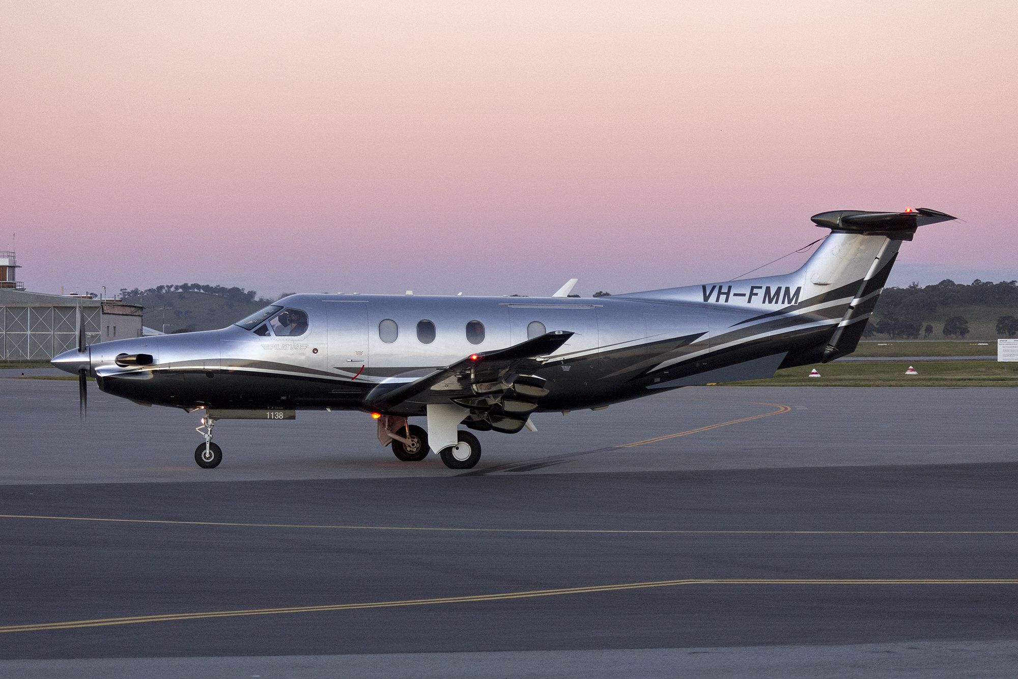 Pilatus PC-12 (VH-FMM) - Pilatus Australia (VH-FMM) Pilatus PC-12-47E taxiing at Wagga Wagga Airport.